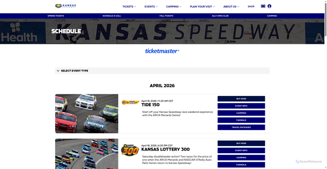 Security scan screenshot of https://www.kansasspeedway.com/calendar/