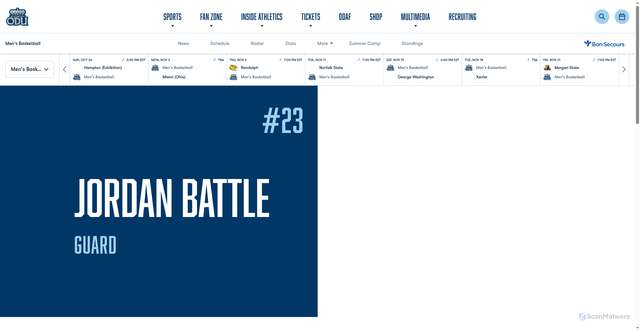 Security scan screenshot of https://odusports.com/sports/mens-basketball/roster/player/jordan-battle