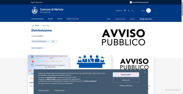 Security scan screenshot of https://www.comune.abriola.pz.it/