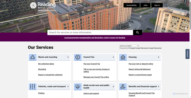 Security scan screenshot of https://www.reading.gov.uk/