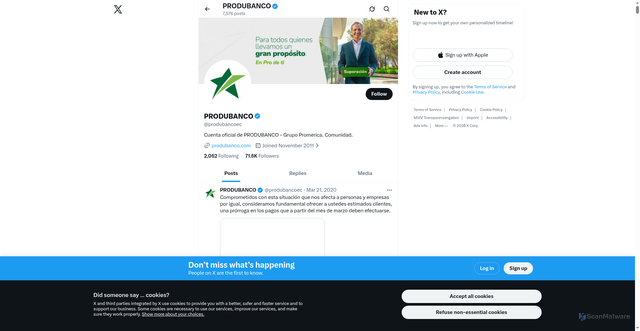 Security scan screenshot of https://x.com/produbancoec