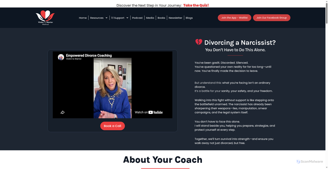 Security scan screenshot of https://victimtowarriormethod.com/the-empowered-divorce-coaching-program/