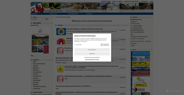 Security scan screenshot of https://www.comune.ora.bz.it/system/web/default.aspx