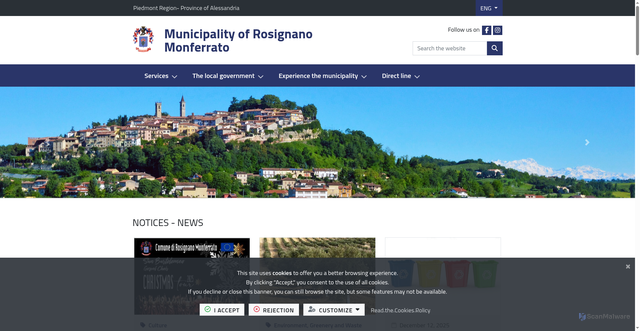 Security scan screenshot of https://www.comune.rosignanomonferrato.al.it/it-it/home