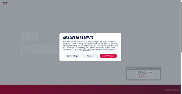 Security scan screenshot of https://rbleipzig.com/en/teams/mens/yan-diomande
