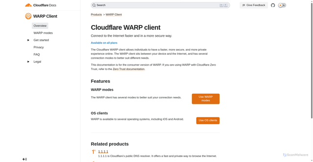 Security scan screenshot of https://cloudflare-docs-3z7.pages.dev/warp-client/