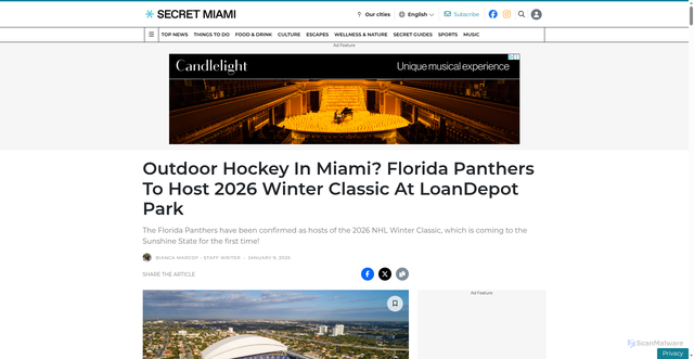 Security scan screenshot of https://secretmiami.com/2026-winter-classic-florida-panthers-miami/