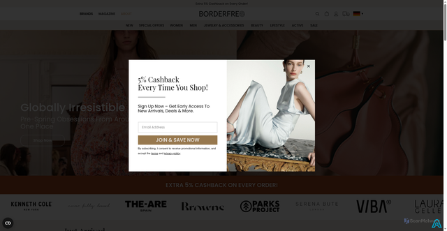 Security scan screenshot of https://borderfree.com