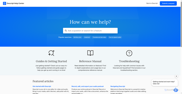 Security scan screenshot of https://descript.zendesk.com