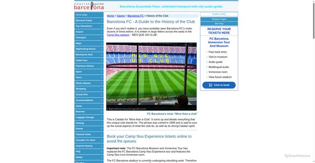 Security scan screenshot of https://www.barcelona-tourist-guide.com/en/sport/barcelona-fc/barcelona-fc-history.html