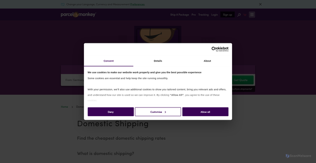 Security scan screenshot of https://www.parcelmonkey.com/domestic