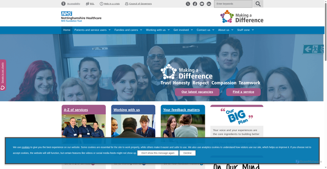 Security scan screenshot of http://www.nottinghamshirehealthcare.nhs.uk/