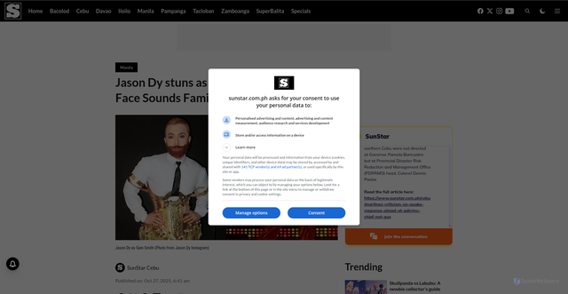 Security scan screenshot of https://www.sunstar.com.ph/manila/jason-dy-stuns-as-sam-smith-on-your-face-sounds-familiar