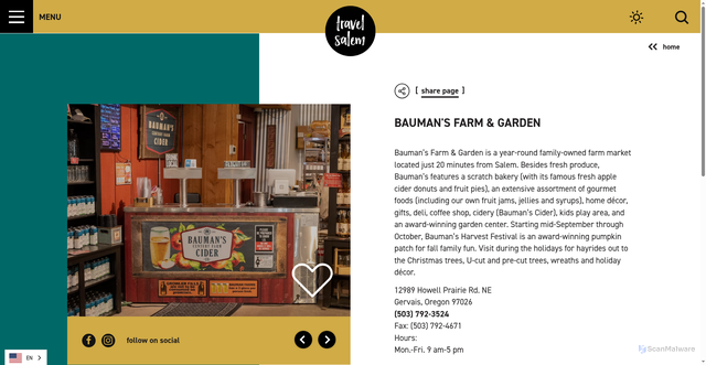 Security scan screenshot of https://www.travelsalem.com/directory/baumans-farm-garden-cideries-distilleries/