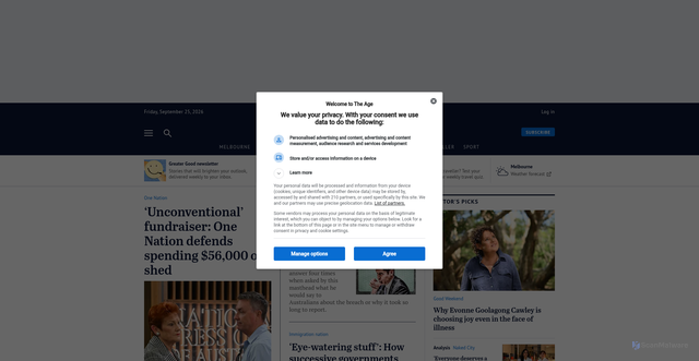 Security scan screenshot of https://theage.com.au