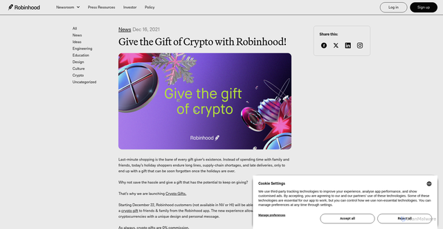 Security scan screenshot of https://www.robinhood.com/us/en/newsroom/give-the-gift-of-crypto-with-robinhood