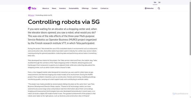 Security scan screenshot of https://www.teliacompany.com/en/articles/5g-robots-help-humans-at-work-and-in-life
