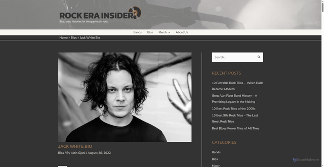 Security scan screenshot of https://rockerainsider.com/bios/jack-white-bio/