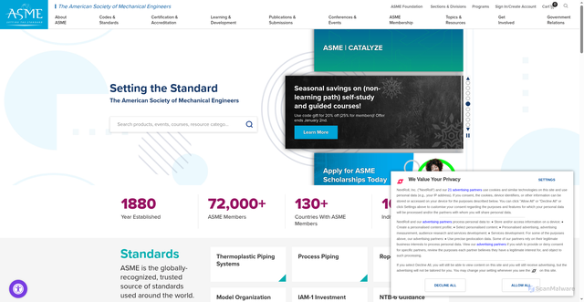 Security scan screenshot of https://asme.org