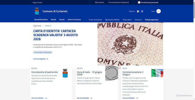 Security scan screenshot of https://www.comune.curtarolo.pd.it