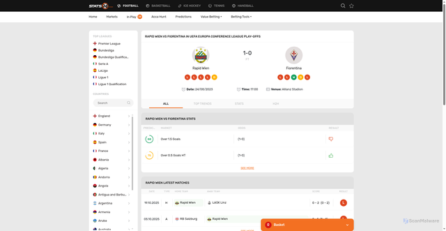 Security scan screenshot of https://www.stats24.com/football/rapid-wien-vs-fiorentina/2514036