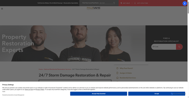 Security scan screenshot of https://pauldavis.com/residential/storm-damage/