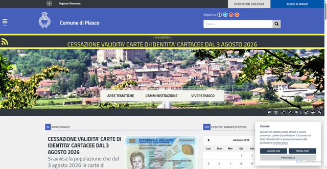 Security scan screenshot of https://www.comune.piasco.cn.it/