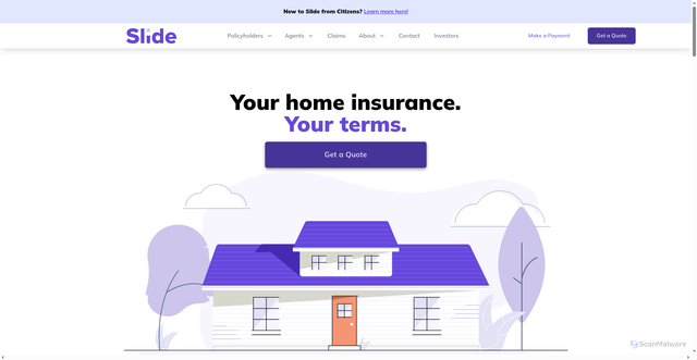 Security scan screenshot of https://www.slideinsurance.com/