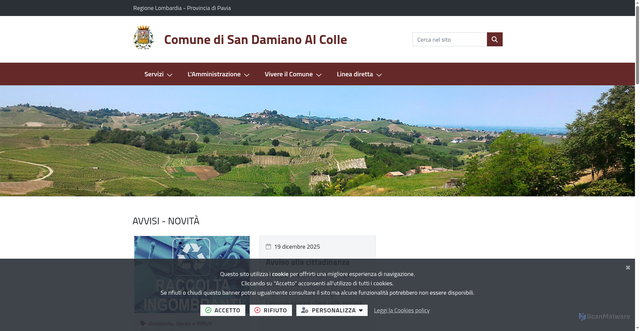 Security scan screenshot of https://www.comune.sandamianoalcolle.pv.it/it-it/home