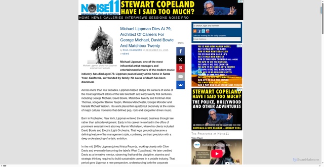 Security scan screenshot of https://www.noise11.com/news/michael-lippman-dies-79-legendary-music-manager-20251231