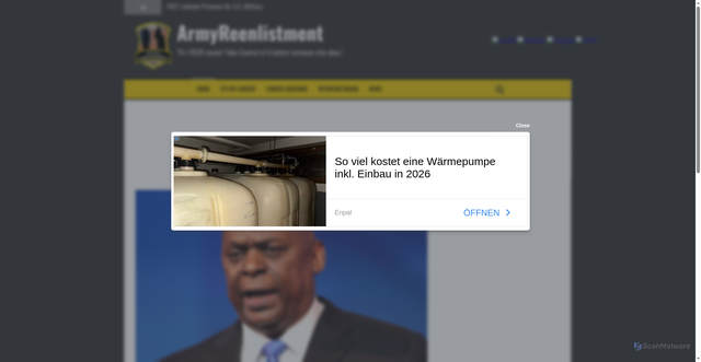 Security scan screenshot of https://armyreenlistment.com/lloyd-austin-confirmed-as-secretary-of-defense-becomes-first-black-pentagon-chief/