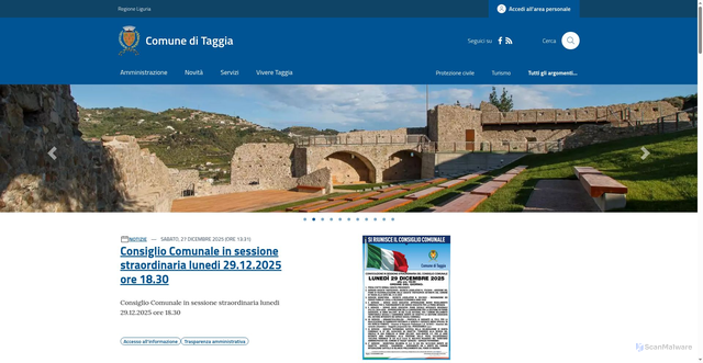 Security scan screenshot of https://www.comune.taggia.im.it/