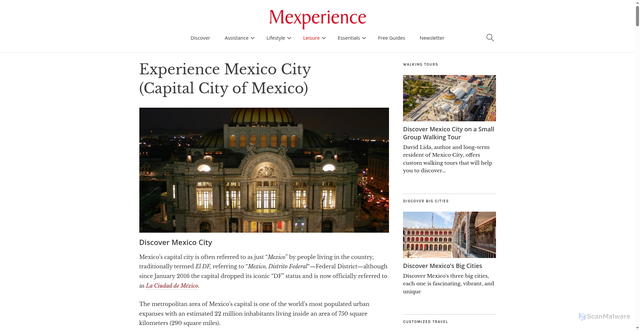 Security scan screenshot of https://www.mexperience.com/travel/big-cities/mexico-city/