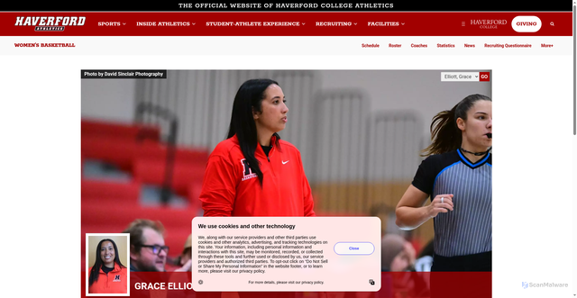 Security scan screenshot of https://haverfordathletics.com/sports/womens-basketball/roster/coaches/grace-elliott/528