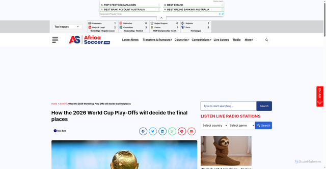 Security scan screenshot of https://africasoccer.com/how-the-2026-world-cup-play-offs-will-decide-the-final-places/