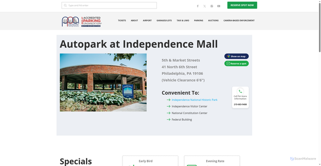Security scan screenshot of https://philapark.org/autopark-at-independence-mall/