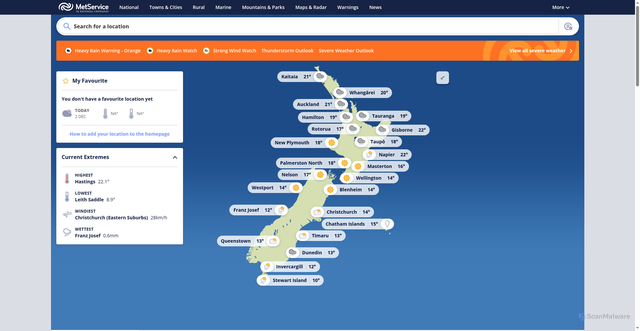 Security scan screenshot of https://www.metservice.com/