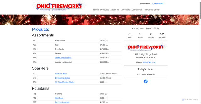 Security scan screenshot of https://www.ohiofireworks.us/products/