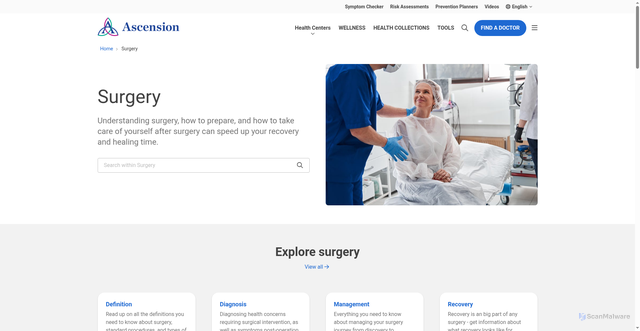 Security scan screenshot of https://phl.ascension.org/surgery