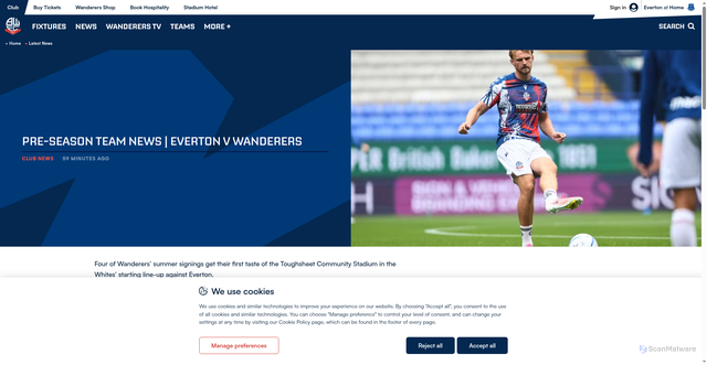 Security scan screenshot of https://www.bwfc.co.uk/news/pre-season-team-news-everton-v-wanderers