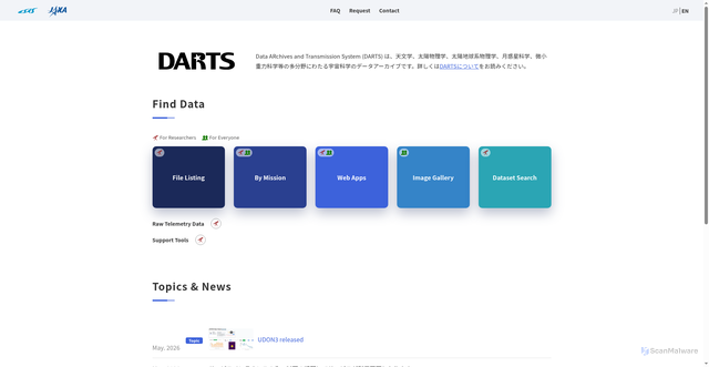 Security scan screenshot of https://darts.isas.jaxa.jp