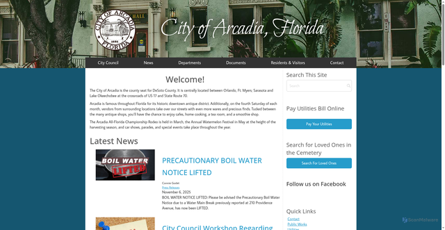 Security scan screenshot of https://arcadia-fl.gov/