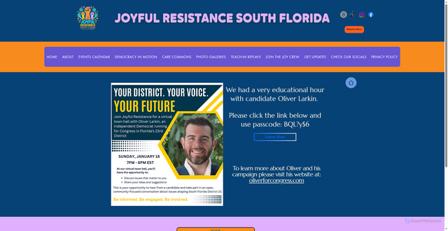Security scan screenshot of https://www.joyfulresistancesouthflorida.com/teach-in-replays/oliver-larkin