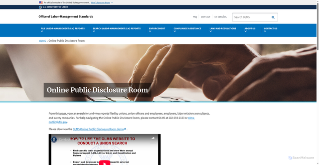 Security scan screenshot of https://www.dol.gov/agencies/olms/public-disclosure-room#union