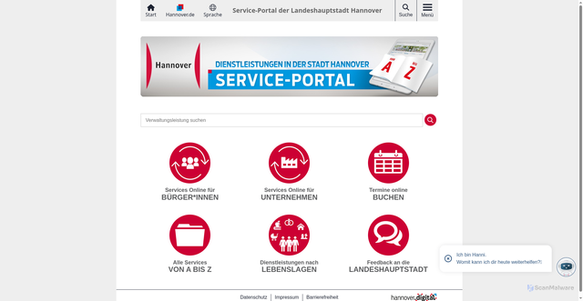 Security scan screenshot of https://e-government.hannover-stadt.de