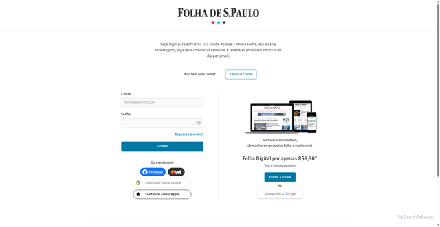 Security scan screenshot of https://minhafolha.folha.uol.com.br
