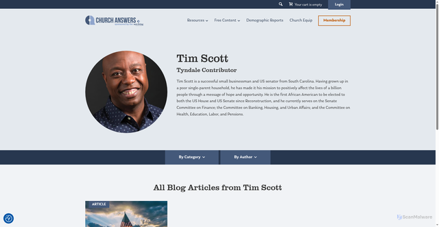 Security scan screenshot of https://churchanswers.com/blog/author/timscott/