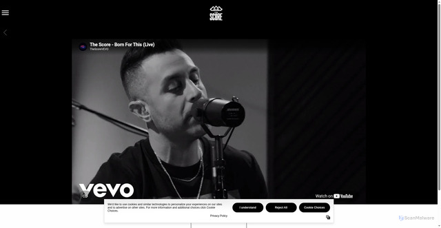 Security scan screenshot of https://www.thescoremusic.com/video/score-born-live/