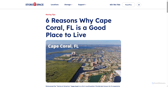 Security scan screenshot of https://www.storespace.com/tips-advice/moving/tips-moving/6-reasons-cape-coral-is-a-good-place-to-live