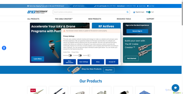 Security scan screenshot of https://pasternack.com